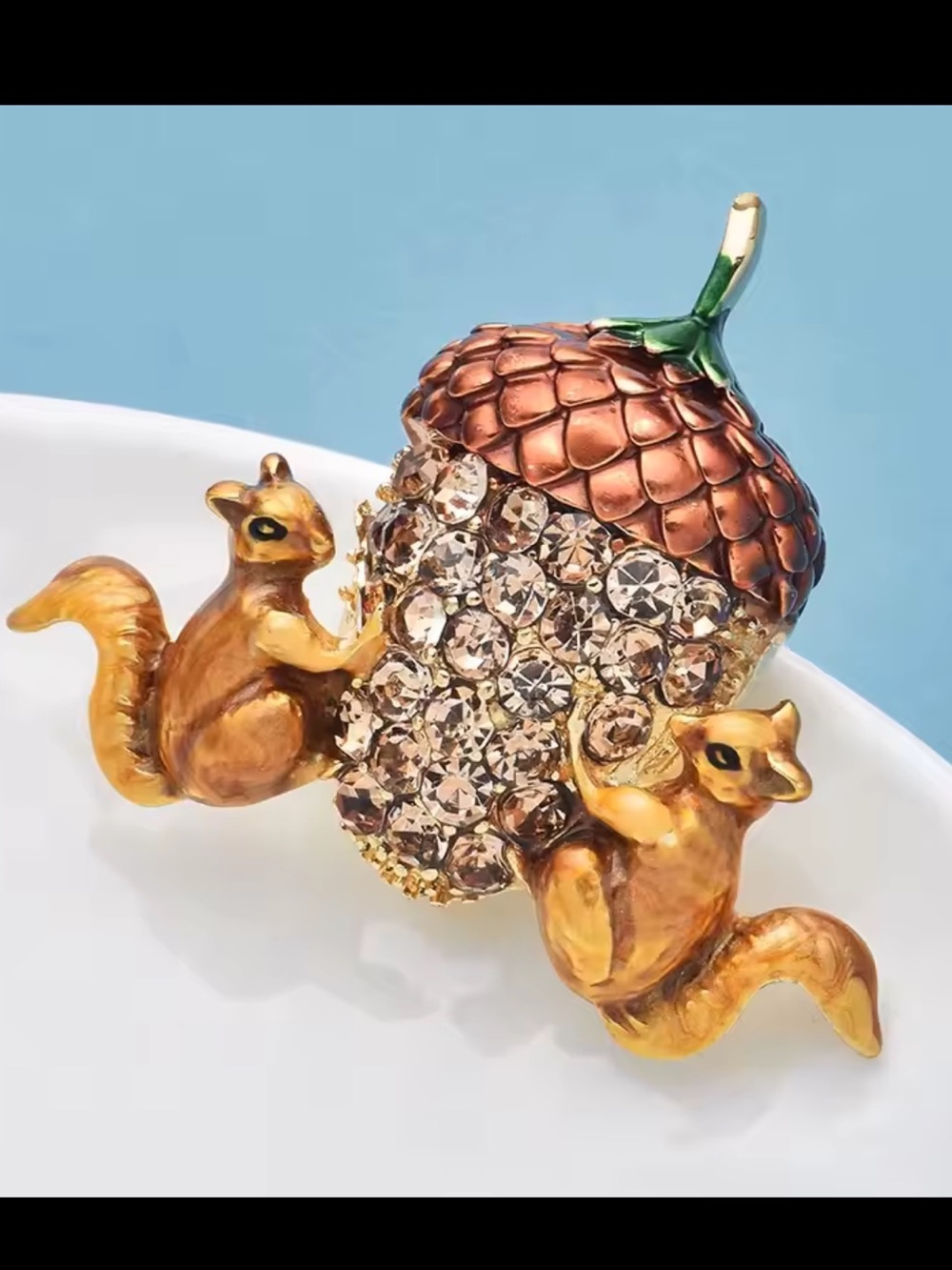Cute Squirrel Whimsical Acorn Crystal Brooch - Picture 8 of 10
